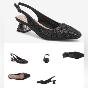 Chic Black Beaded Slingback Heels